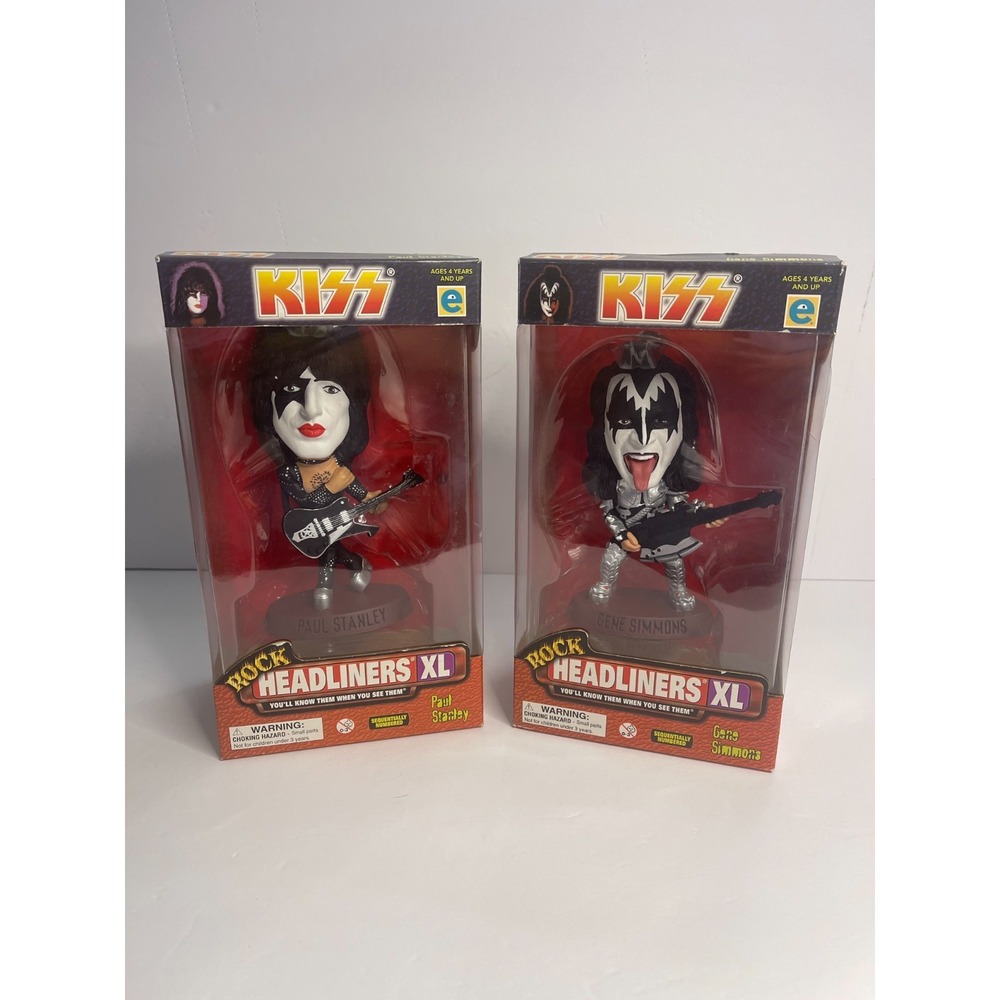 KISS Rock Headliners XL 1999 Gene Simmons Paul Stanley Bobblehead Figures Set